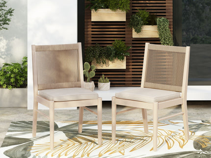 Cordoba - Dining Chair (Set of 2) With Acacia Wood Frame And Water Repellent Fabric - Beige / Yellow