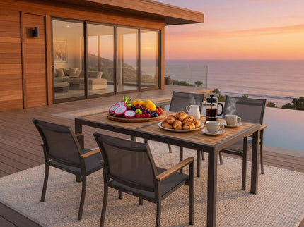 5 Piece Gray Aluminum Patio Dining Set With Textilene Chairs For Outdoor Use