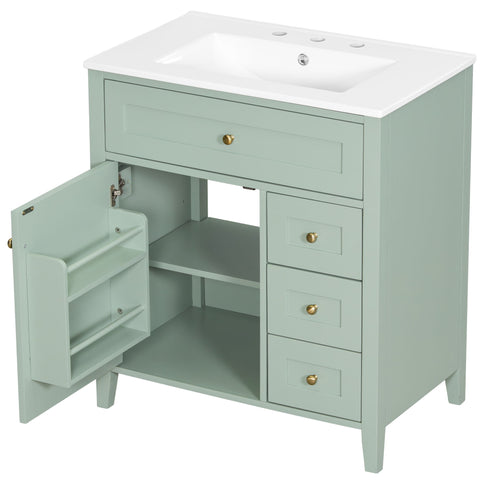 Bathroom Vanity With Sink, 3 Drawers And Adjustable Shelf