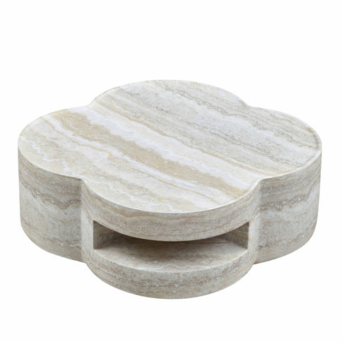 Clover Round Coffee Table With Open Storage - Marble