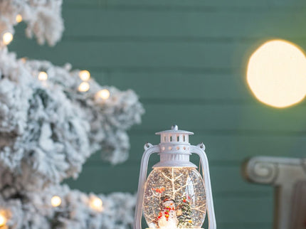 Christmas Plastic / Resin Lantern With Snowman & Tree LED / Water Spinning / 6 Hours Timer, 3*AA Batteries Required - White / Multi