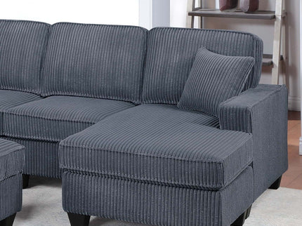 Left Arm Facing Loveseat With USB Port 5 Piece Sectional Set Corner Wedge Armless Chair Cocktail Ottoman Upholstered Living Room Furniture - Dark Gray