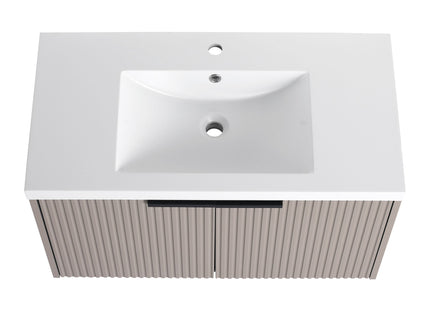 Contemporary Wall Mounted Bathroom Vanity With Resin Double Sink