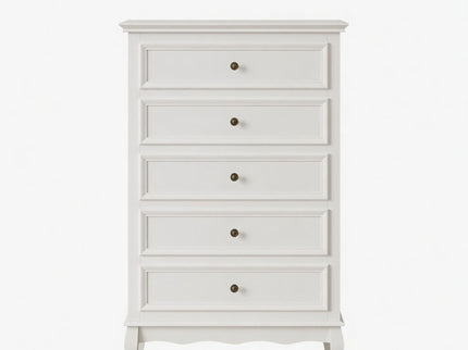 5 Drawer Tall Wide Chest Of Drawers - White