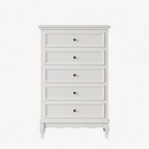 5 Drawer Tall Wide Chest Of Drawers - White