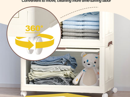 Portable Wardrobe Closet Storage Organizer With Magnetic Doors And Hanging Rod - Cream White