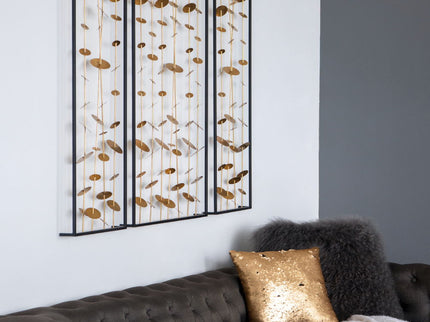 Metal Decorative Wall Art With Frame, Wall Decor For Living Room (Set of 3) - Gold