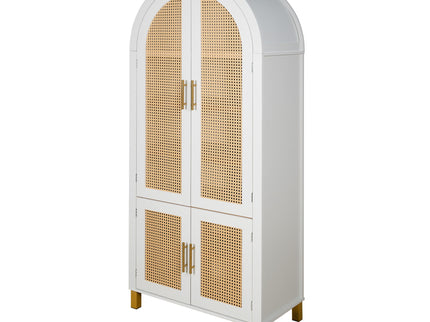 Tall Arched Cabinet With Rattan Doors & Adjustable Shelves