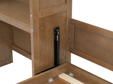 Queen Size Murphy Bed With Louvered Design And Multiple Storage Shelves - Wood