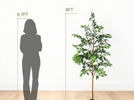 6Ft Artificial Ficus Tree With Natural Trunk In Pot For Indoor Home Office Decor - Green Leaves