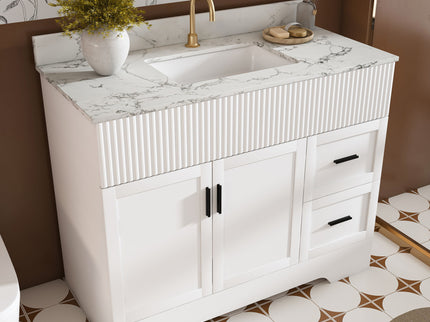 Bathroom Vanity Set, Fluted Cabinet, Soft Close Doors & Drawers, Sink Included - White