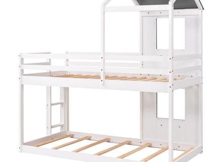 Bunk Bed Wood Bed & Roof, Window, Guardrail, Ladder