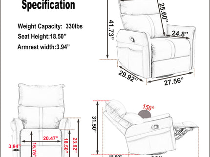 360° Modern Small Rocking Swivel Recliner Chair With Side Pocket