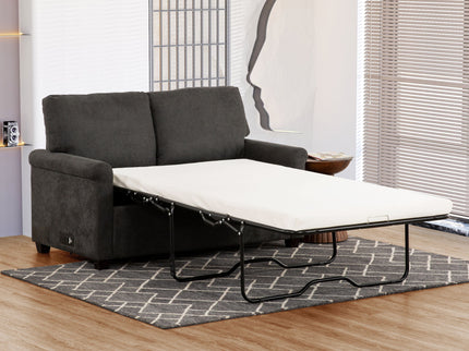 Convertible Twin Sleeper Sofa With USB Ports, 2 Seater Upholstered Loveseat - Dark Gray