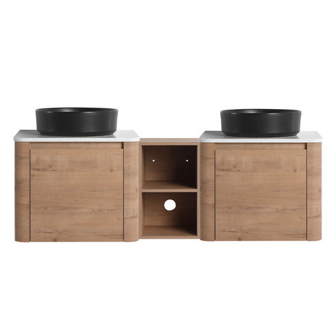 Wall Mounted Bathroom Vanity With Art Sink, 1 Storage Shelf, Soft Close Door