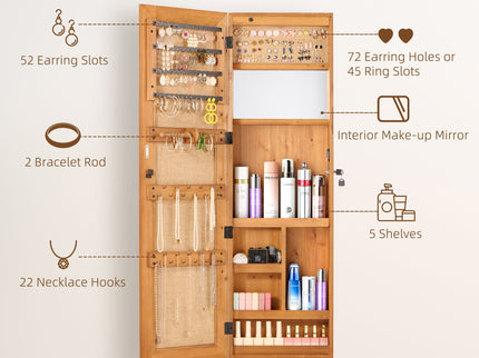 Jewelry Armoire Organizer With Full Length Mirror, Wall Mounted Lockable Cabinet With LED Light