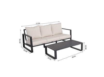 3 Person Sofa With Rectangular Coffee Table, Cushions Tino Tino - Beige