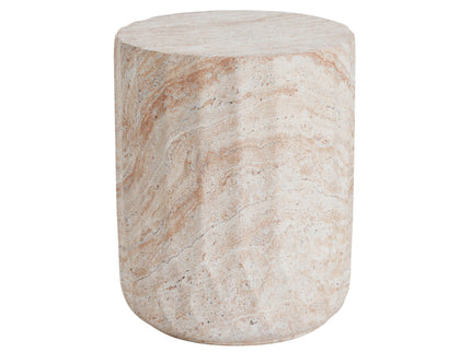 Outdoor / Indoor Lightweight Concrete Side Table, Cylinder Travertine Finish Accent Table - Beige