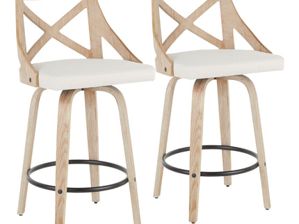 Charlotte - Farmhouse Fixed Height Counter Stool With Swivel (Set of 2) - White Washed / Cream