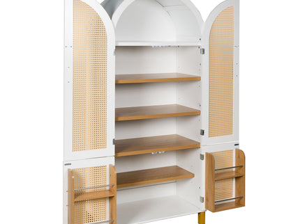 Tall Arched Cabinet With Rattan Doors & Adjustable Shelves