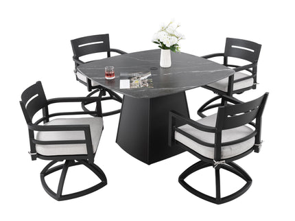 Outdoor Patio Dining Set, Squircle Dining Table, Dining Chairs With Sunbrella Cushions