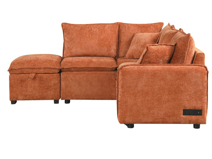 Convertible Sofa Bed Sectional Sofa Sleeper L-Shaped Sofa With A Storage Ottoman, Two Pillows, Two Power Sockets And Two USB Ports For Living Room