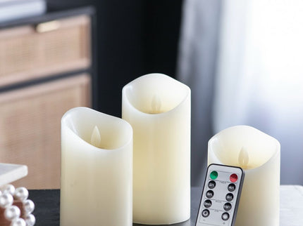 Flickering LED Candles With Remote Timer (Set of 3) - Ivory