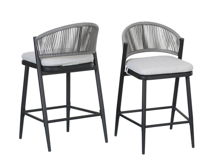 Outdoor 26" Counter Height Metal Frame Counter Stools With Scallop Shaped Backrest & Water Resistant Cushions