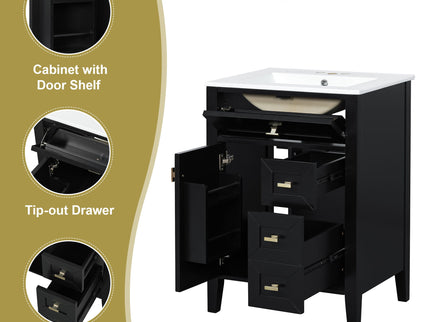 Bathroom Vanity With Sink, 3 Drawers & Cabinet With 2 Tier Door Storage Rack, Soft Close Doors & Drawers