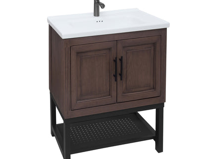 Modern Freestanding Bathroom Vanity With Ceramic Sink, Hot And Cold Faucet, Storage Cabinet & Open Shelf