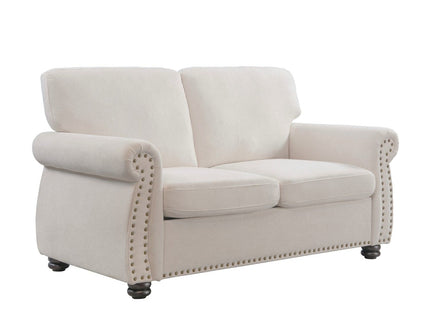 Soft Loveseat, Upholstered 2 Seater Couch, Loose Back Cushions And Turned Legs