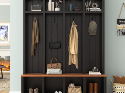 Entryway Hall Tree With Bench, 4 Hooks & Open Storage Space