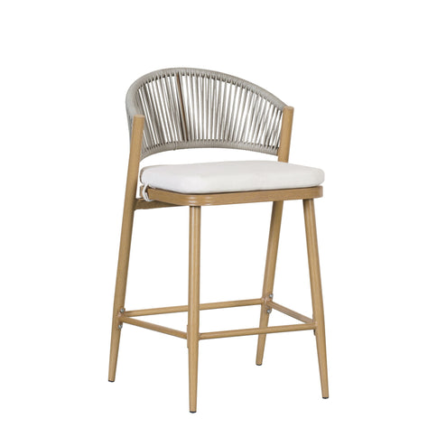 Outdoor 26" Counter Height Metal Frame Counter Stools With Scallop Shaped Backrest & Water Resistant Cushions