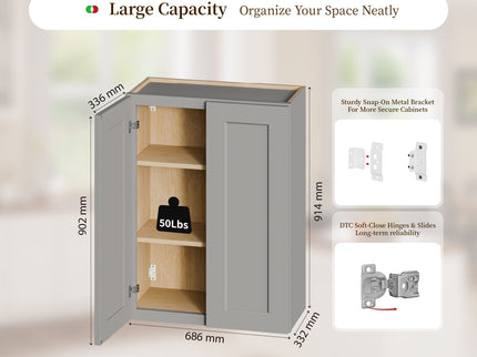 Shaker Wall Cabinet With Soft-Close Doors, Adjustable Shelves