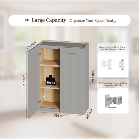 Shaker Wall Cabinet With Soft-Close Doors, Adjustable Shelves