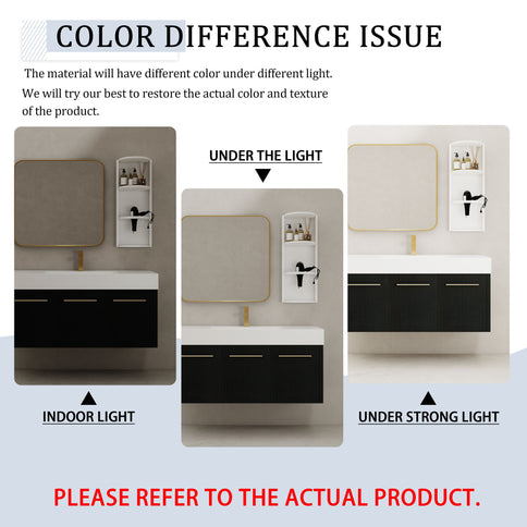 Modern Wall Mounted Bathroom Vanity With Thick Edge Resin Sink And Storage Rack