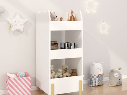Bear Shaped Bookshelf With Chalkboard Side, 3 Tier Storage Organizer For Playroom - White
