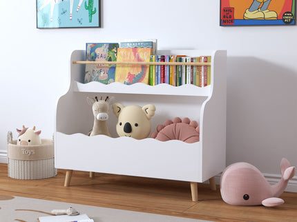 Kids Bookcase, Children Book Organizer Toy Storage Cabinet - White