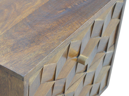 Cube Carved Bedside Table Nightstand - Chestnut
