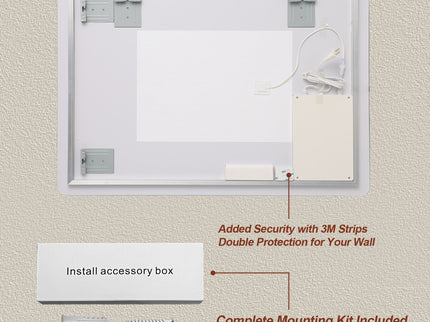 Wall Mounted LED Lighting Mirror With 3 Color Lighting, Dimming, Waterproof, Anti Fog, Touch Switch - Silver