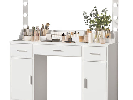 Vanity Desk With Large Mirror, 3 Colour Lighting Modes, Adjustable Brightness, Dresser With 3 Drawers & 2 Vertical Cabinets, Makeup Vanity Table For Women & Girls