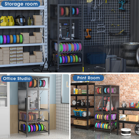 3D Printer Cabinet With Double Layer Filament Storage, Noise Reducing Design - Black