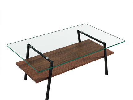 Rectangle Coffee Table, Tempered Glass Tabletop With Metal Legs, Modern Table For Living Room