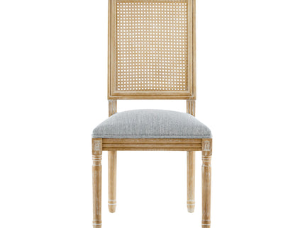 French Country Dining Chair With Rectangular Cane Backrest And Smooth Upholstered Seating