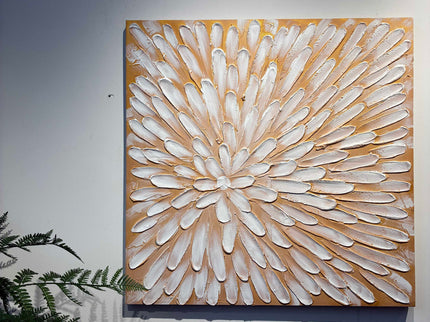 Textured Floral Canvas Wall Art, Hand Painted Thick Impasto Flower Painting (Set of 2) - Antique White