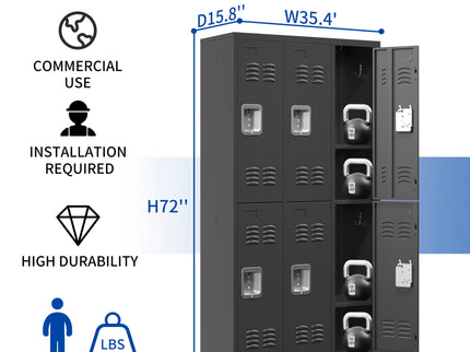 6 Door Lockers With Lock For Secure Storage - Black