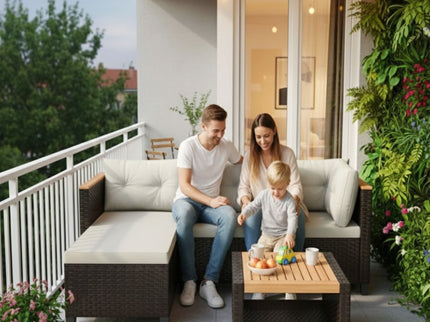 L-Shaped Patio Set With Cushions And Storage Table