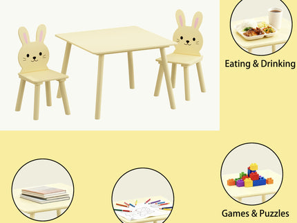 Table And Chair Set With 2 Bunny Chairs, Children's Activity Table For Toddlers, Cute Animal Design - Yellow