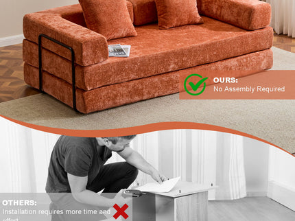 Convertible Floor Sofa Bed With Pillow Back Support Armrest