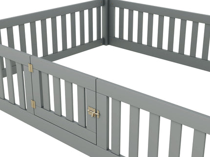 Wood House Bed With Fence And Door